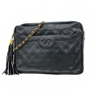 CHANEL Black Lambskin Leather Shoulder Bag